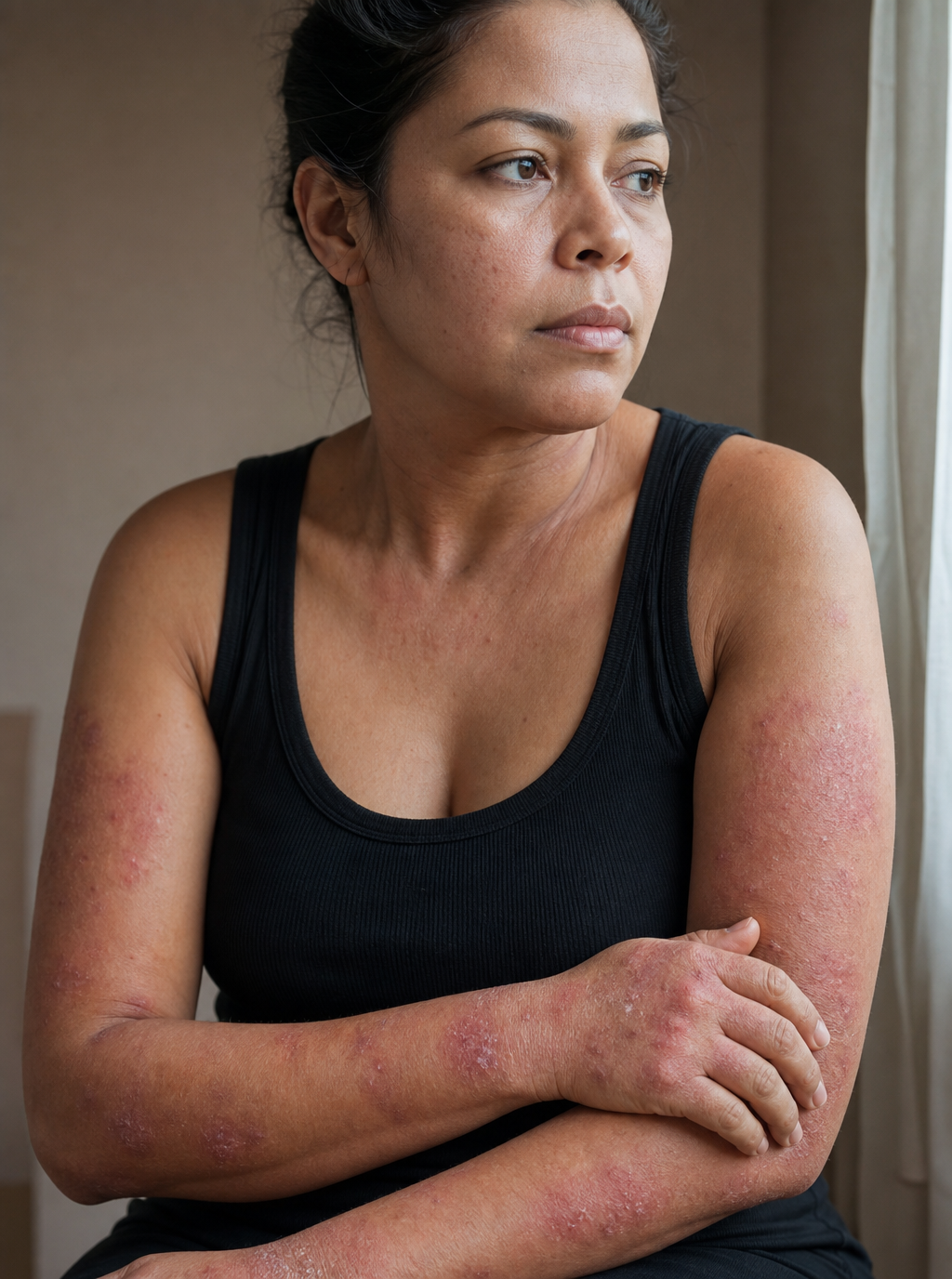 Paciente brasileiro com dermatite em retrato clínico humanizado