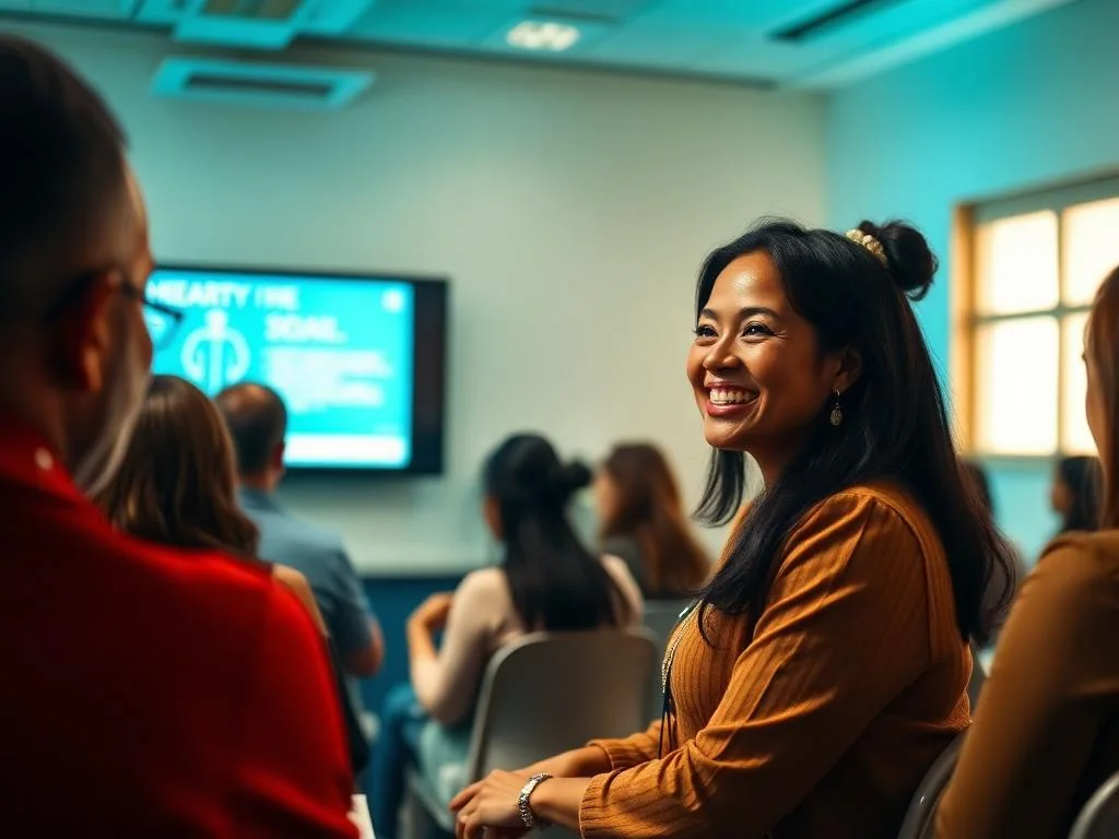 Palestra de educação em saúde com público atento