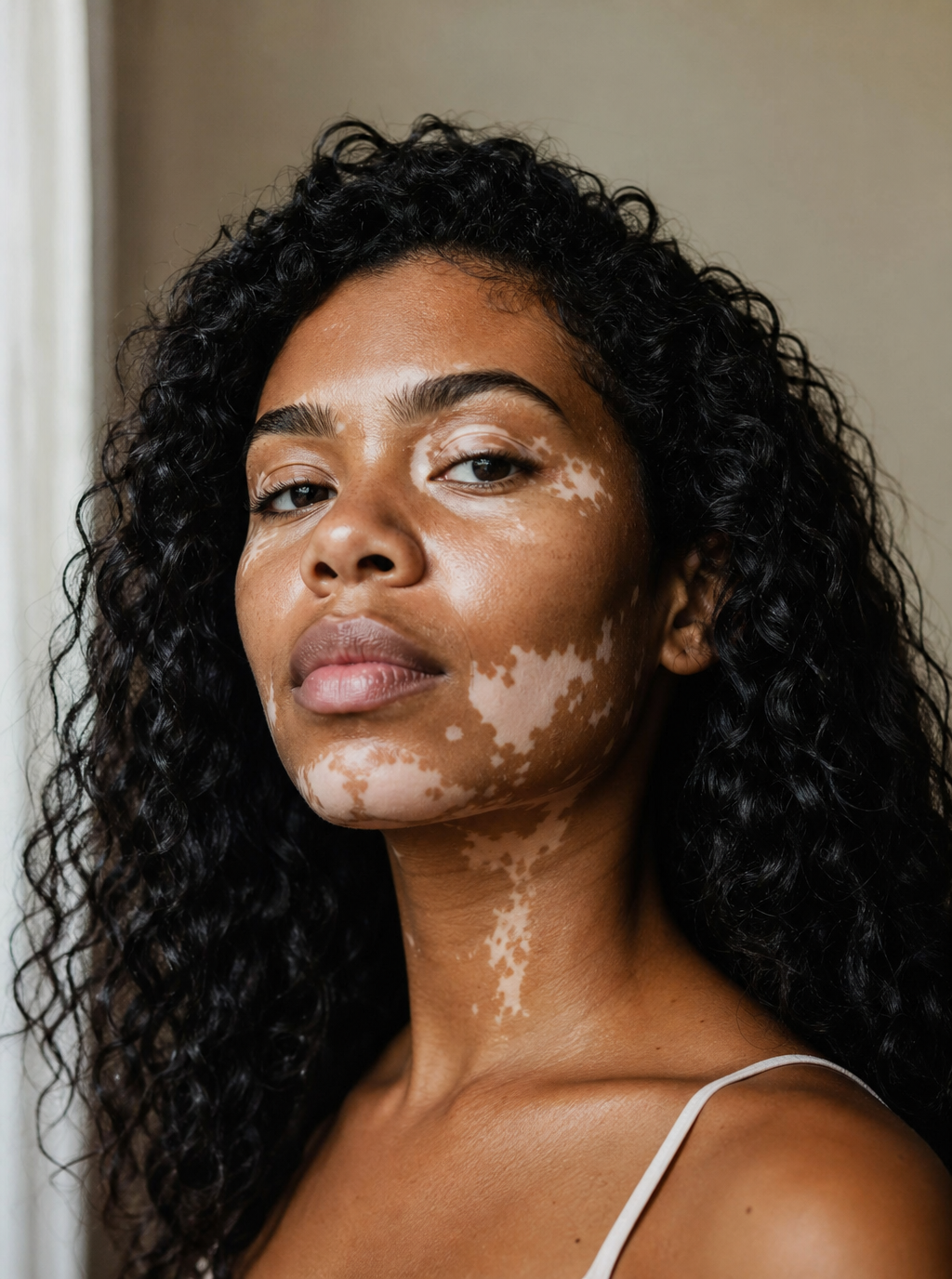 Paciente brasileira com vitiligo em retrato clínico humanizado
