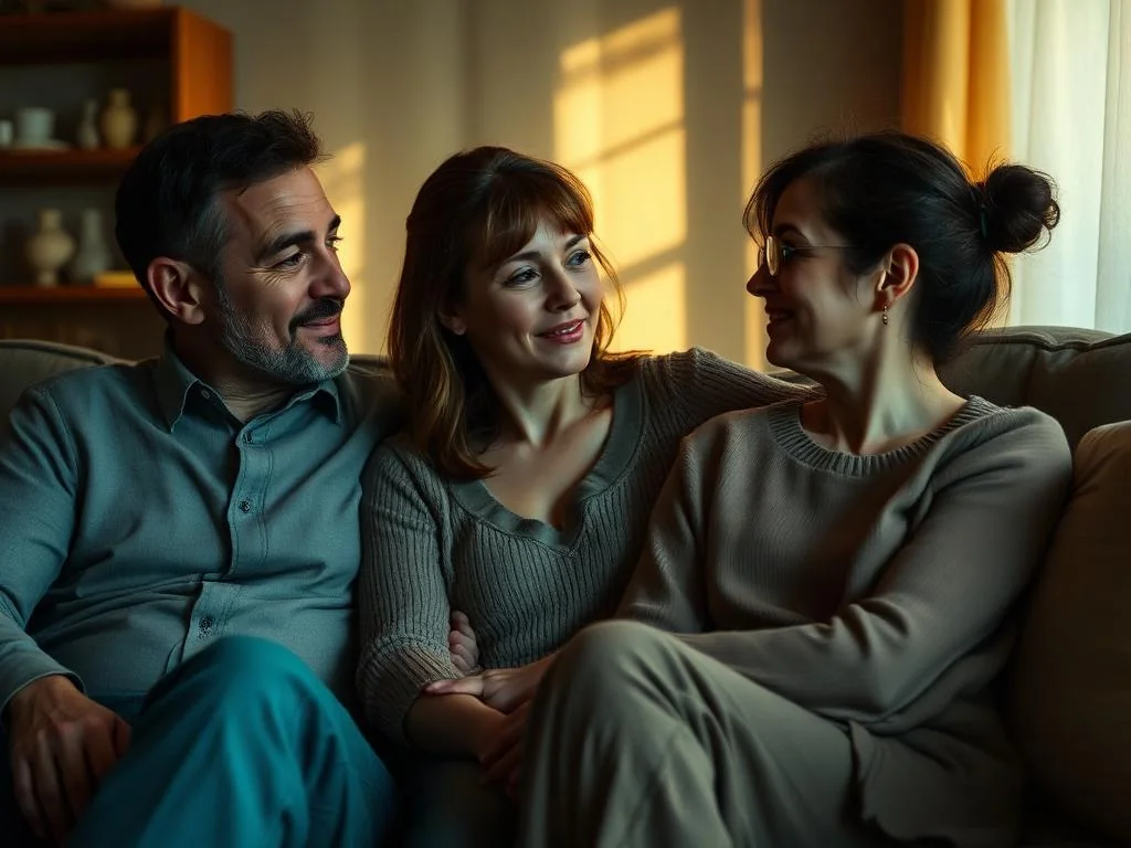 Família reunida conversando com acolhimento em casa